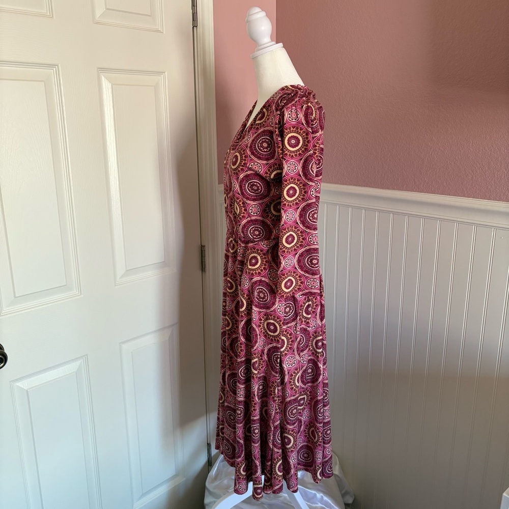 Agnes & Dora size Large Pink Patterned Midi Dress with Pockets - Picture 5 of 9